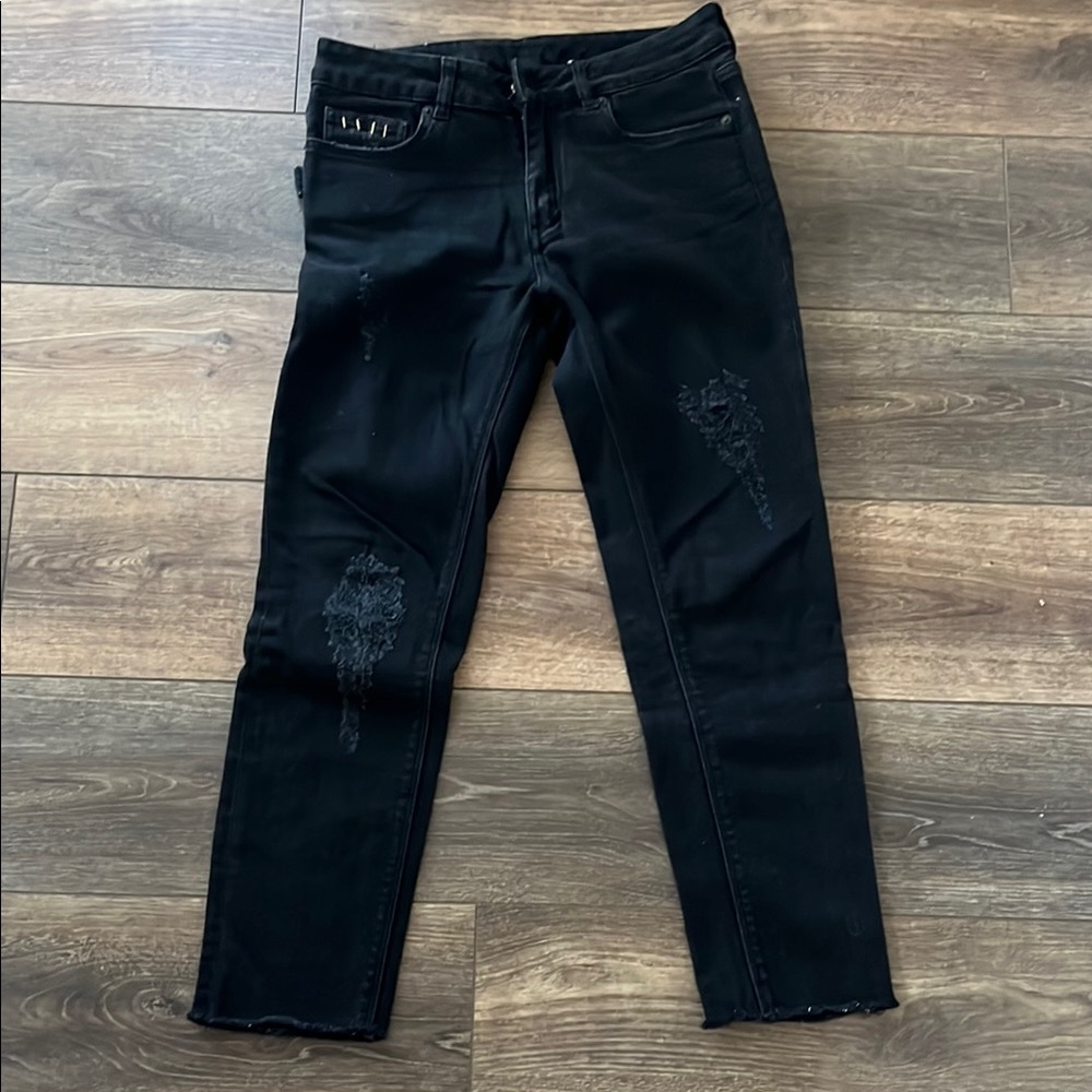 Zadig and Voltaire Crop Black Distressed Jeans Size 27